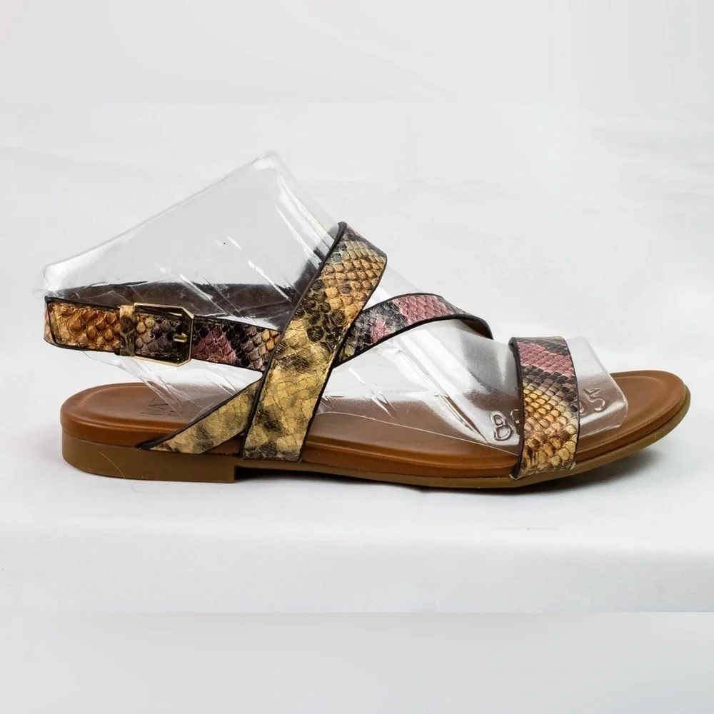 Naturalizer Multi Snake Leather Strap Open Toe Flat Slingback Women Sandals Sz 7 - Picture 3 of 9